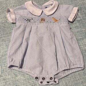 Carriage Boutique Blue and White Striped Baby Romper